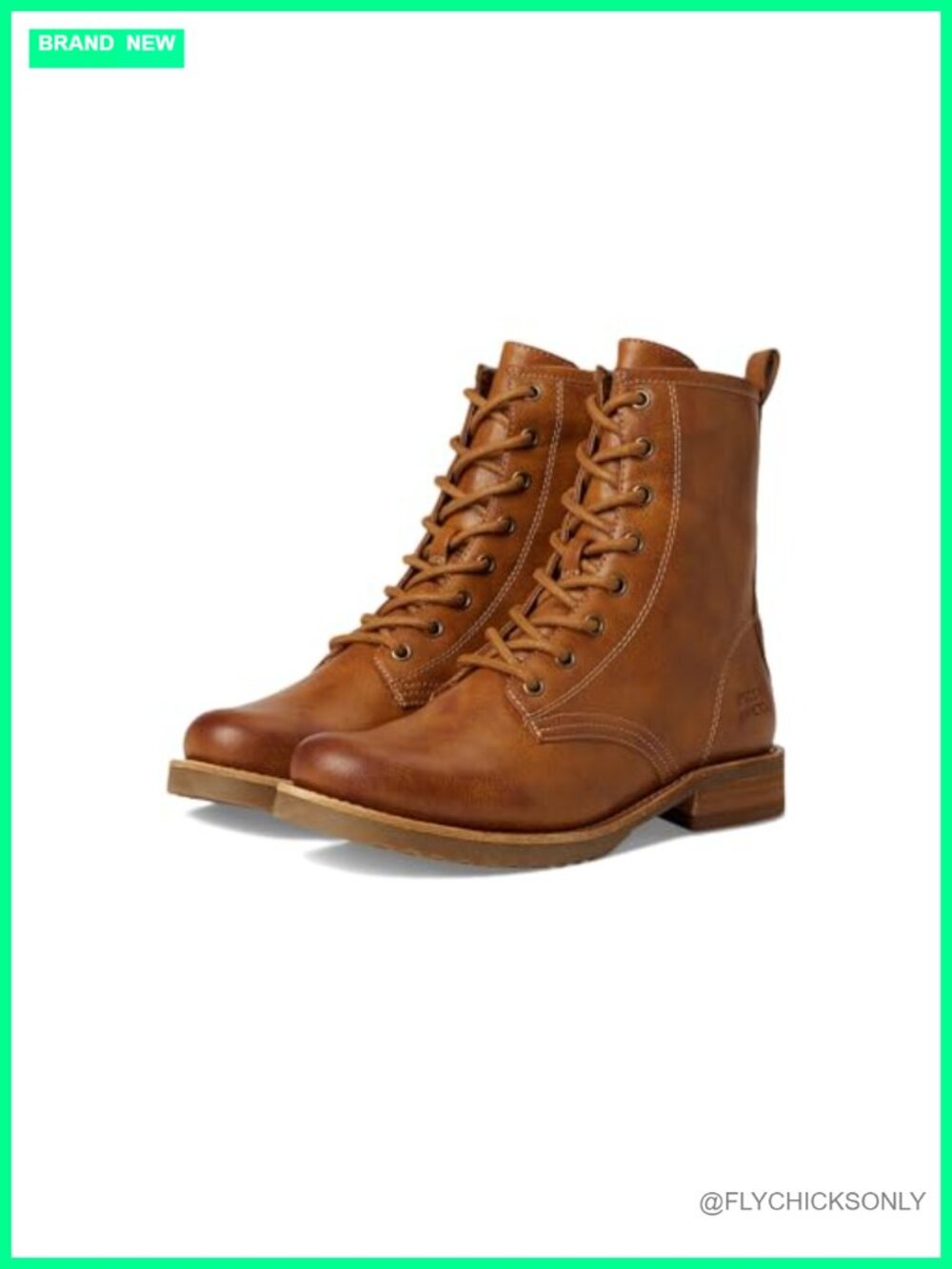Combat Ankle Boots Tumbled Leather Block Heel Round Toe Pull Loop